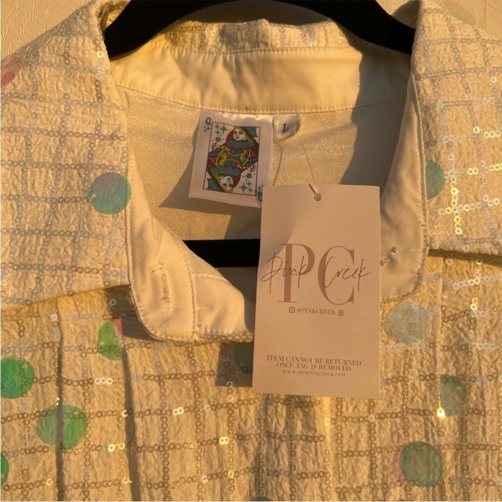 Queen Of Sparkles Liberty White Sleeveless Dress with Iridescent Dots - Picture 4 of 5
